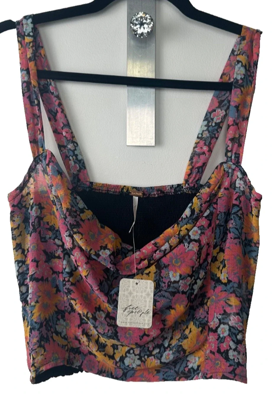 NEW Free People Women's Endless Love Tank Top Size S Smocked Floral $88 D49